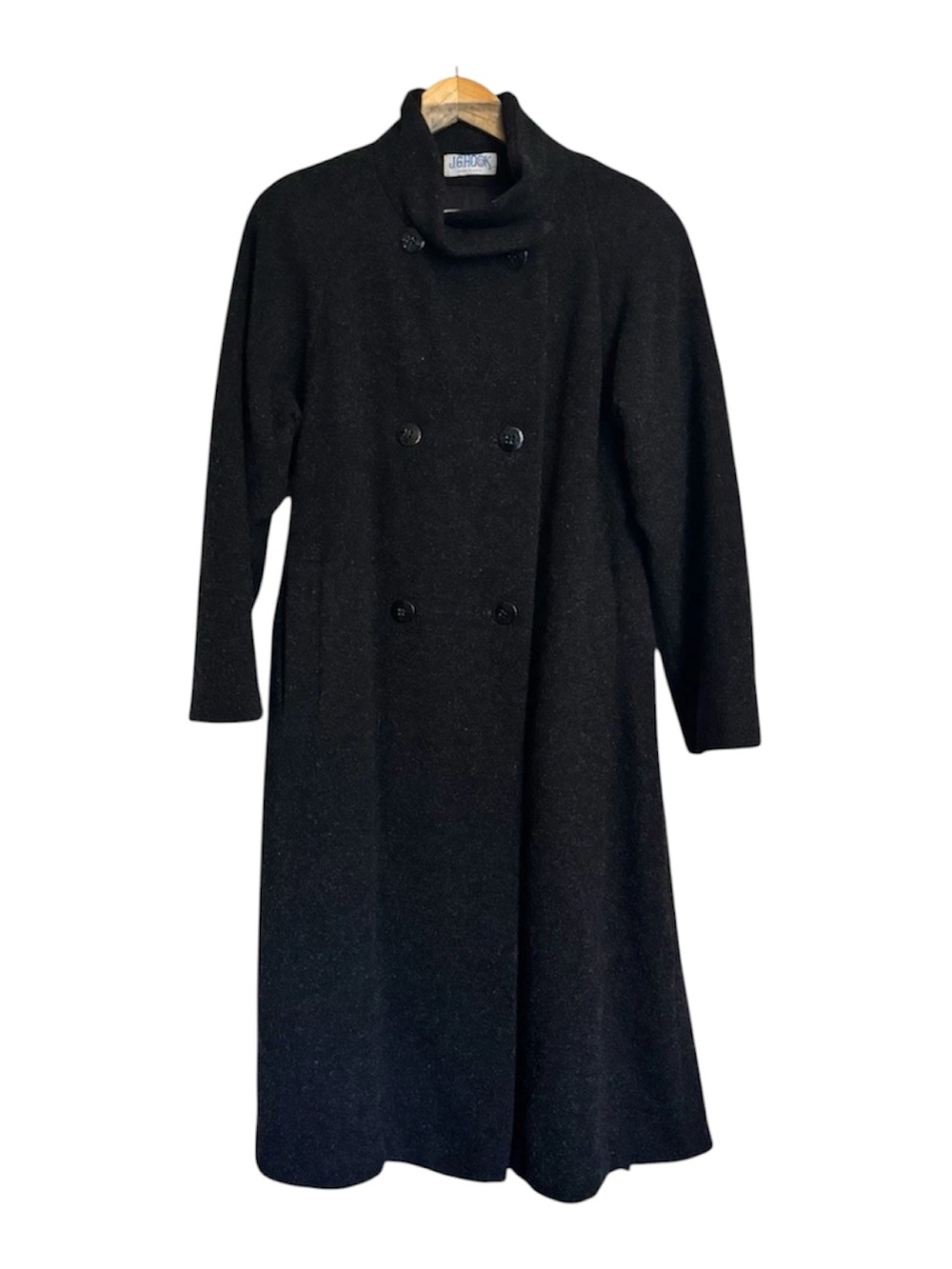 VTG J.G Hook Wool Charcoal Gray Long Pea Coat Womens Size XL Double Breasted